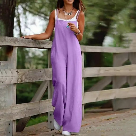 ZAZYULZ Women 2024 Petite Floral Sleeveless Baggy Rompers 2024 Party Loose Fit Jumpsuits Flowy Beach(Purple,Xxxxl)
