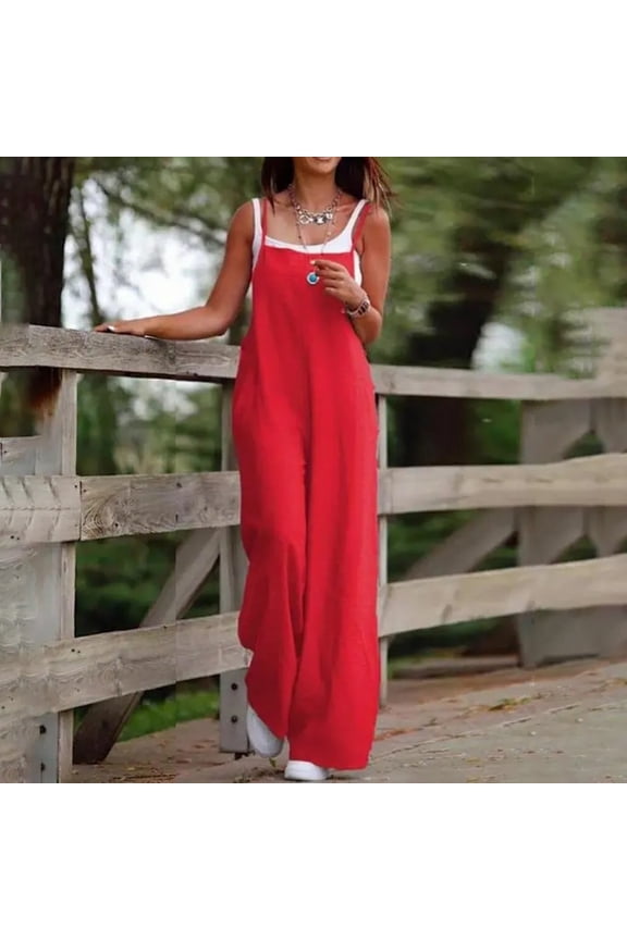 Women 2024 Petite Floral Sleeveless Baggy Rompers 2024 Party Loose Fit Jumpsuits Flowy Beach(Red,M)