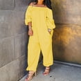 thumbnail image 1 of ZAZYULZ Women Jumpsuits Women Casual Solid Cold Shoulder Long Sleeve Jumpsuit Loong Siamese Plus Size Pocket Rompers(Yellow,M), 1 of 8