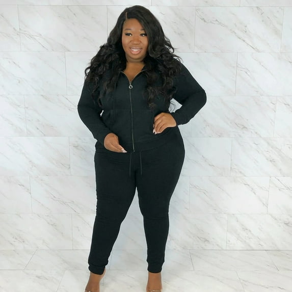 ZAZYULZ Women Long Sleeve Solid Color Hooded Sweatshirt And Pant Tracksuit Sport Suit Hooded Sport Suits Autumn Warm Hoodie Sweatshirts Coat And Long Pant Two Piece Sets(Black,Xxxxxl)