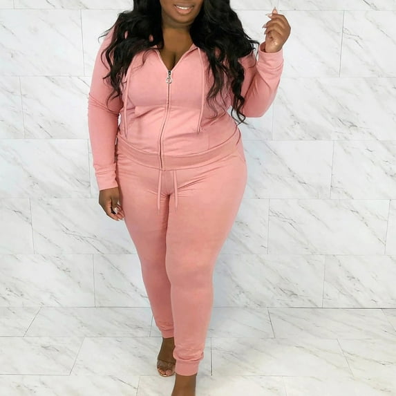 ZAZYULZ Women Long Sleeve Solid Color Hooded Sweatshirt And Pant Tracksuit Sport Suit Hooded Sport Suits Autumn Warm Hoodie Sweatshirts Coat And Long Pant Two Piece Sets(Pink,Xxxl)