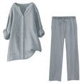 thumbnail image 1 of ZAZYULZ Women Suits Women's Solid Color Fashionable Casual Cotton And Linen Pocket Long Sleeved Shirt Tie Up Long Pants Set(Gray,Xxl), 1 of 4