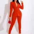 thumbnail image 1 of ZAZYULZ Women Suits Women's Two Piece Lapels Suit Set Office Business Long Sleeve Formal Jacket Pant Suit Slim Fit Trouser Jacket Suit With Waist Belt(Orange,L), 1 of 9