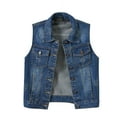 thumbnail image 1 of ZAZYULZ Women Top Loose Solid Shirt Denim Jacket Sleeveless Denim Vest Women's Color Women's Denim Vest Top(Blue,Xl), 1 of 4