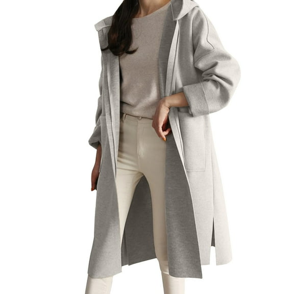 ZAZYULZ Women's 2024 Long Sleeve Hooded Cardigan Dressy Open Front Knit Sweater Coat With Pockets(Khaki,M)