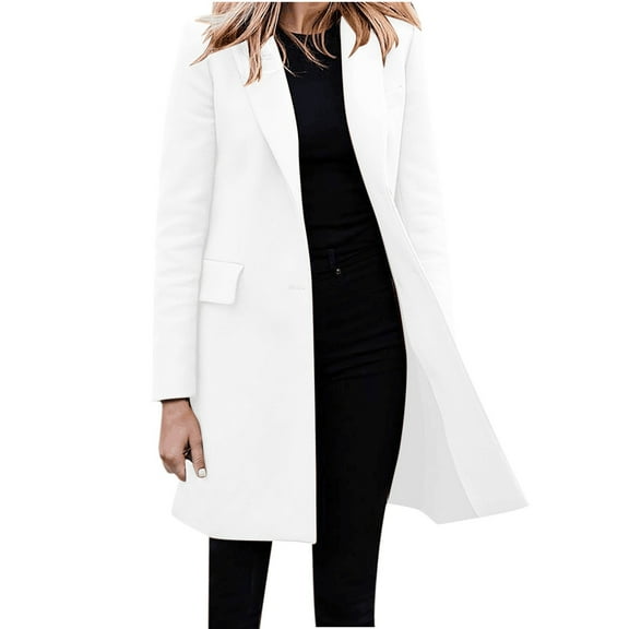 ZAZYULZ Women's Autumn/Winter Jacket Casual Fashion Long Sleeved Mid Long Coat Single Breasted Suit Jacket(White,Xxxxl)