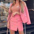 thumbnail image 1 of ZAZYULZ Women's Casual Solid Long Sleeve Suits Button Coat High Waist Pocket Short Skirt Two Piece Set(Pink,Xl), 1 of 6