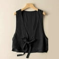 thumbnail image 1 of ZAZYULZ Women's Cotton Linen Vest Casual Sleeveless Jacket Tie Front Lightweight Vest(Black,Xxl), 1 of 3