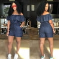 thumbnail image 1 of ZAZYULZ Jumpsuits for Women Women's Denim Jumpsuit Sexy Off Shoulder Ruffle Long Pants Romper Casual Jeans(A,M), 1 of 9