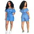 thumbnail image 1 of ZAZYULZ Women's Denim Jumpsuit Sexy Off Shoulder Ruffle Long Pants Romper Casual Jeans(B,Xxxl), 1 of 5