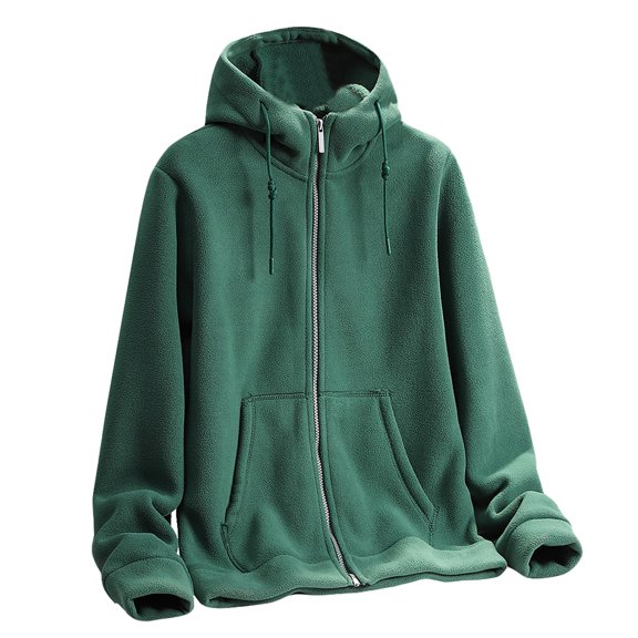 ZAZYULZ Women's Fall and Winter Solid Color Zipper Thickened Double Polar Fleece Hooded Coat Plus Size Soft Comfort Fit Casual Coat(Army Green,Xl)