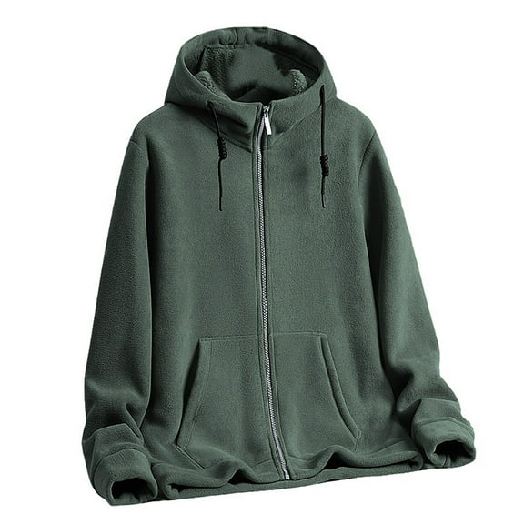 ZAZYULZ Women's Fall and Winter Solid Color Zipper Thickened Double Polar Fleece Hooded Coat Plus Size Soft Comfort Fit Casual Coat(Green,L)