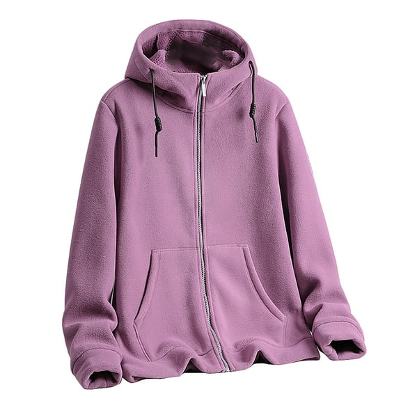 ZAZYULZ Women's Fall and Winter Solid Color Zipper Thickened Double Polar Fleece Hooded Coat Plus Size Soft Comfort Fit Casual Coat(Purple,Xl)