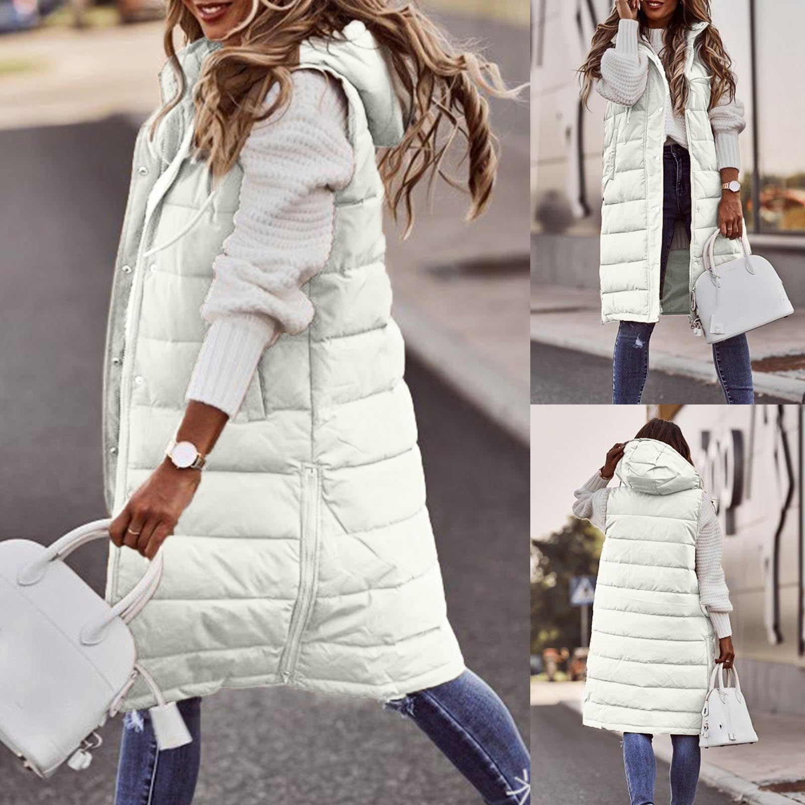ZAZYULZ Women's Long Winter Coat Vest With Hood Sleeveless Warm Down