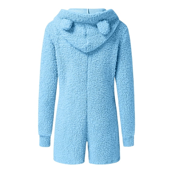 ZAZYULZ Women's Solid Color Hooded Long Sleeved Plush Jumpsuit(C,S)
