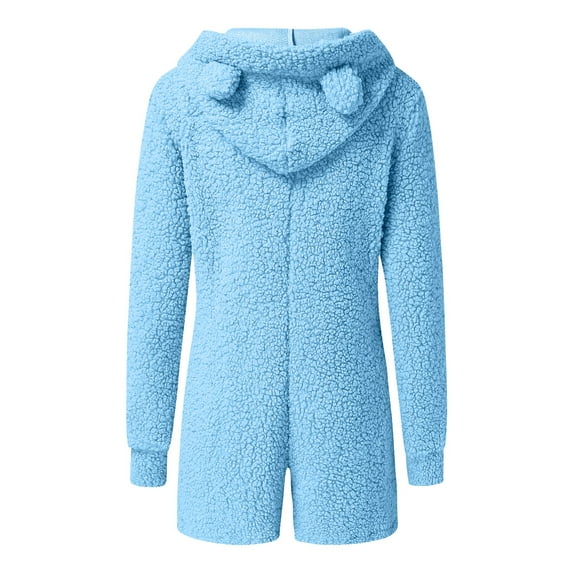 ZAZYULZ Women's Solid Color Hooded Long Sleeved Plush Jumpsuit(C,Xxxl)