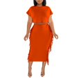 thumbnail image 1 of ZAZYULZ Women's Solid Color Tassel Round Neck Short Sleeve Long Skirt Set(Orange,Xxl), 1 of 6