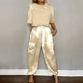 thumbnail image 1 of ZAZYULZ Women's Suiting Womens 2 Piece Outfits Dressy Pant Suits for a Wedding Casual Irregular Satin Wide Leg Pant Sets(Gold,Xxxxl), 1 of 4