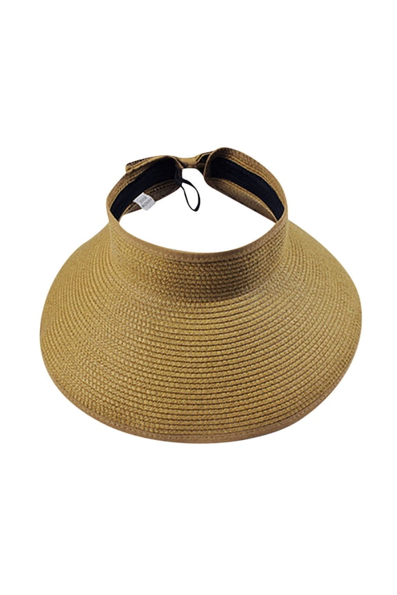 Women's Summer Foldable Straw Sun Visor W/Cute Bowtie Hat(Khaki,One Size)