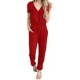 thumbnail image 1 of ZAZYULZ Womens Summer Jumpsuits 2024 Personalized Design Women's Short Sleeved Casual Loose V Neck Jumpsuit(Red,Xxl), 1 of 2