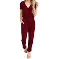thumbnail image 1 of ZAZYULZ Womens Summer Jumpsuits 2024 Personalized Design Women's Short Sleeved Casual Loose V Neck Jumpsuit(Wine Red,Xxl), 1 of 2