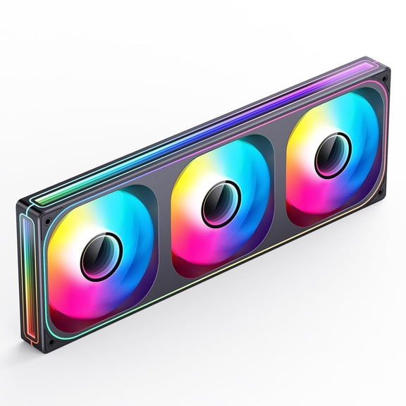 ZB-360B PC Case Fan, Silent Computer Fan with Ax & 4-Sides Infinity Mirror, All-in-One, Single Frame Unit with3x120mm ARGB Fans, 4 Pin PWM,3Pin ARGB, Fan 2400RPM, 28mm Thick,Black