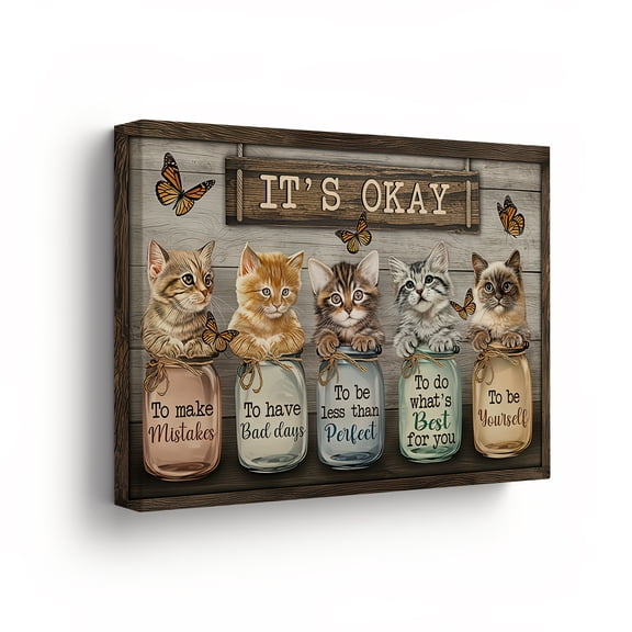 ZB Canvas It's Okay Cats in Jars 16in x 12in Framed Canvas Print Wall Art