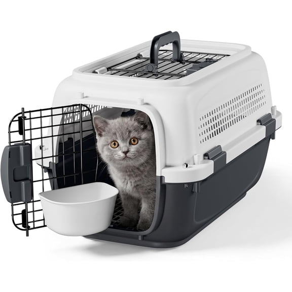ZBAKF 19.5" Hard-Sided Dog & Cat Carrier, Plastic Pet Kennel with Top & Front Door Access, Lockable Design, Ventilation, Detachable Bowl & Divider, for Pets Up to 15 lbs