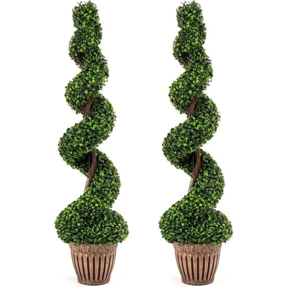 Fake Plaster Tree ZBAKF 4 Ft Artificial Boxwood Spiral Topiary Tree, Fake Greenery Plants ...