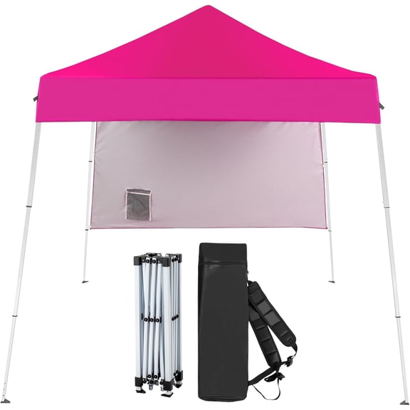 ZBAKF 6x6 ft Pop Up Canopy Tent, Outdoor Small Canopy Tent with Backpack, Patio Pop Up Gazebo Slant Leg Canopy with 1 Sidewall, Portable Easy Up Canopy (Pink)