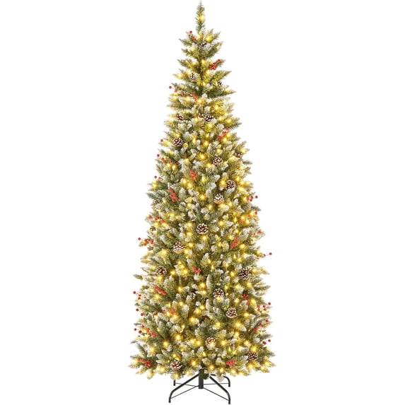 ZBAKF 7 Ft Pre-Lit Slim Pencil Christmas Tree, 818 Snowy Branch Tips ...