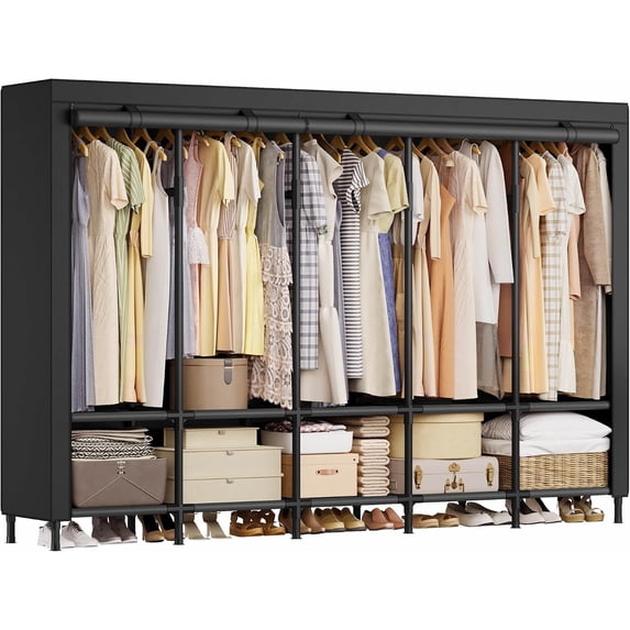 ZBAKF Wardrobe Closet with Fabric Cover, 5 Hanging Rails & 10 Shelves ...