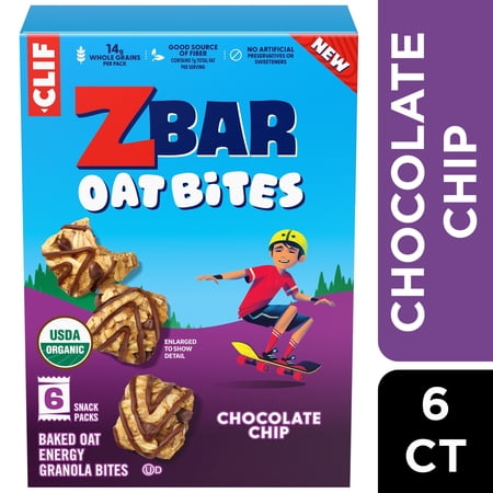 ZBAR Oat Bites Chocolate Chip Baked Oat Energy Granola Bites, USDA Organic Snacks for Kids, 6 Count