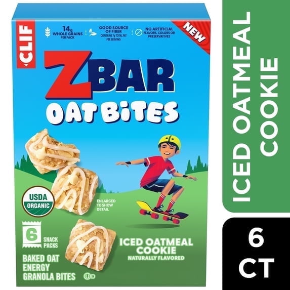 ZBAR Oat Bites Iced Oatmeal Cookie Baked Oat Energy Granola Bites, USDA Organic Snacks for Kids, 6 Count