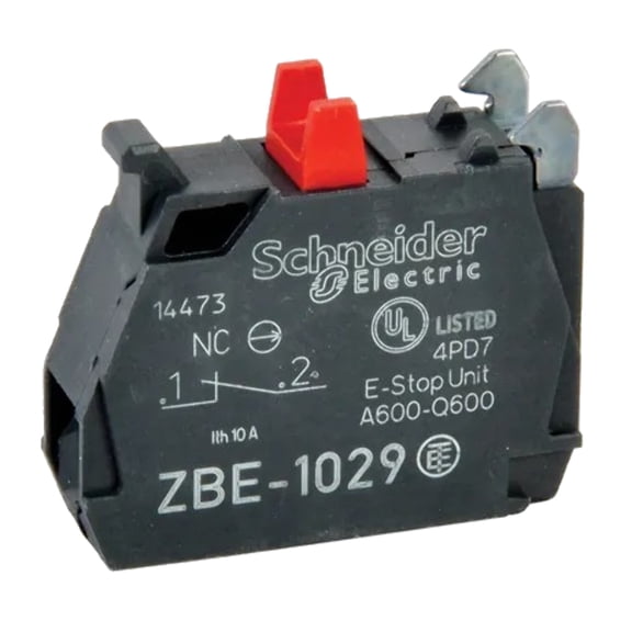 ZBE1029 Switch Contact Block, SPST NC, 6A 120VAC, Ring Tongue Terminal, XB4 Series