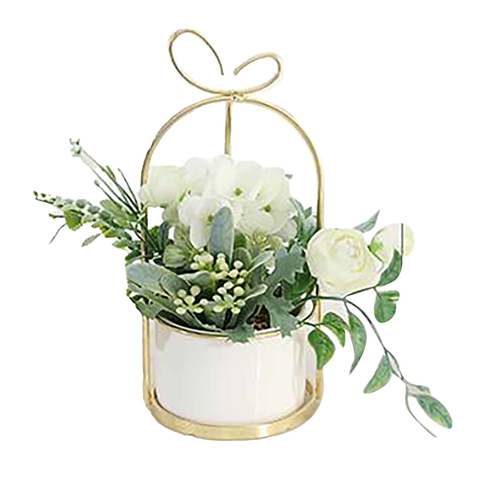 ZBFJINX Artificial Flower With Vase White Silk Flower Arrangements In