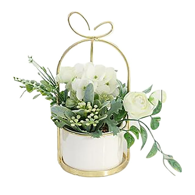 ZBFJINX Artificial Flower With Vase White Silk Flower Arrangements In