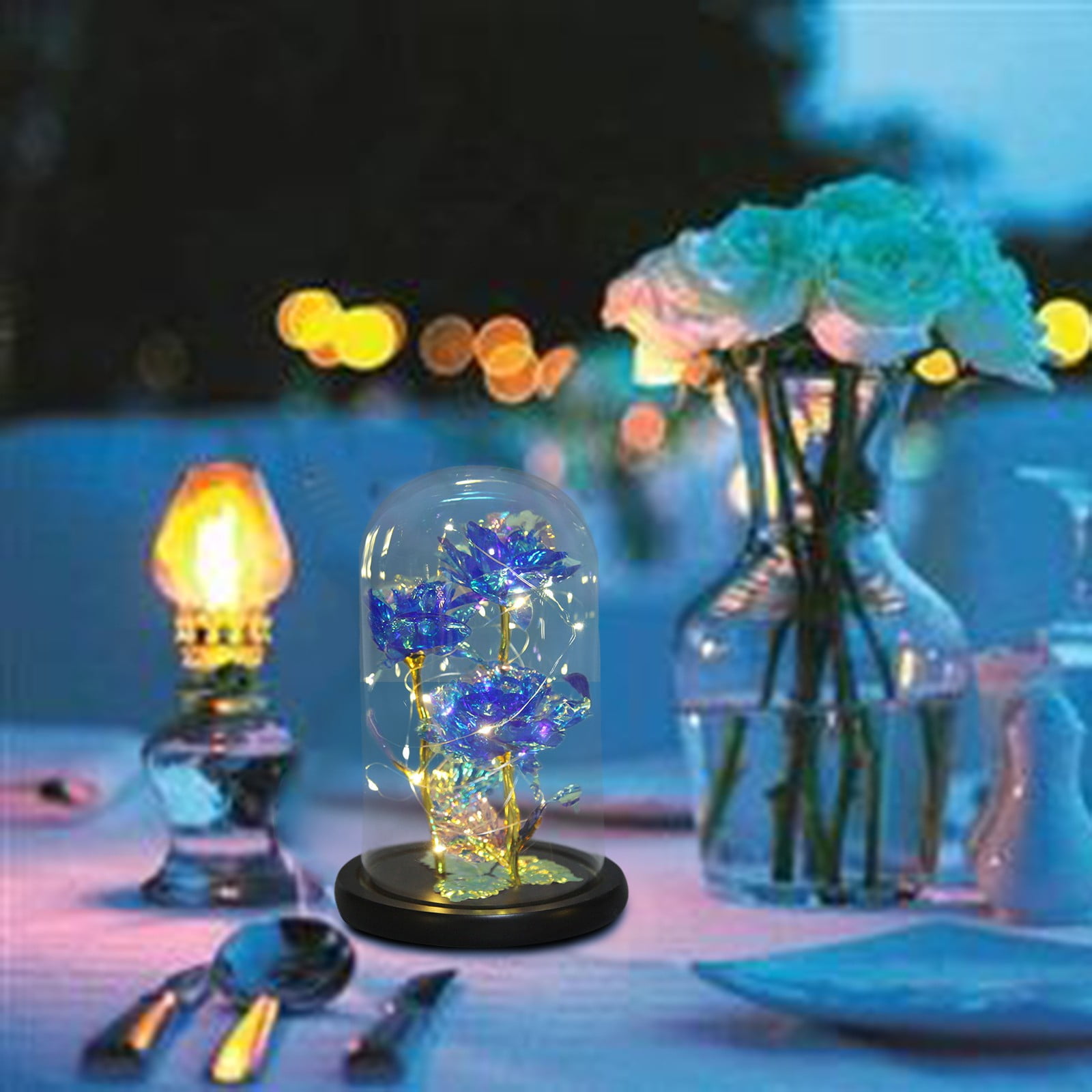ZBFJINX Beauty and The Rose,Enchanted Flower with LED Light &Red Roses ...