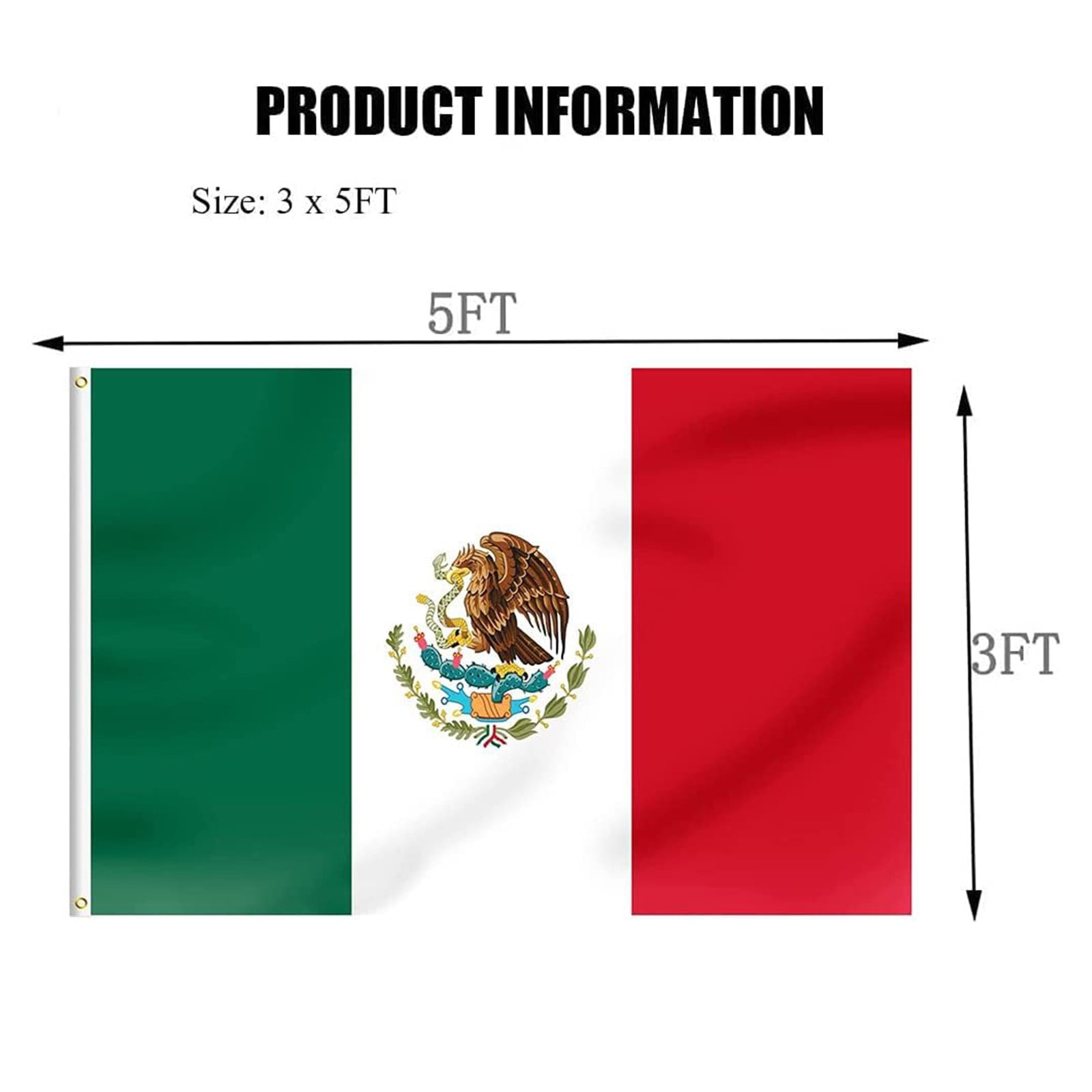 ZBFJINX Mexico Flag 3x5 Ft Outdoor Color Fade Proof Polyester Mexican National Flags With 2 ...