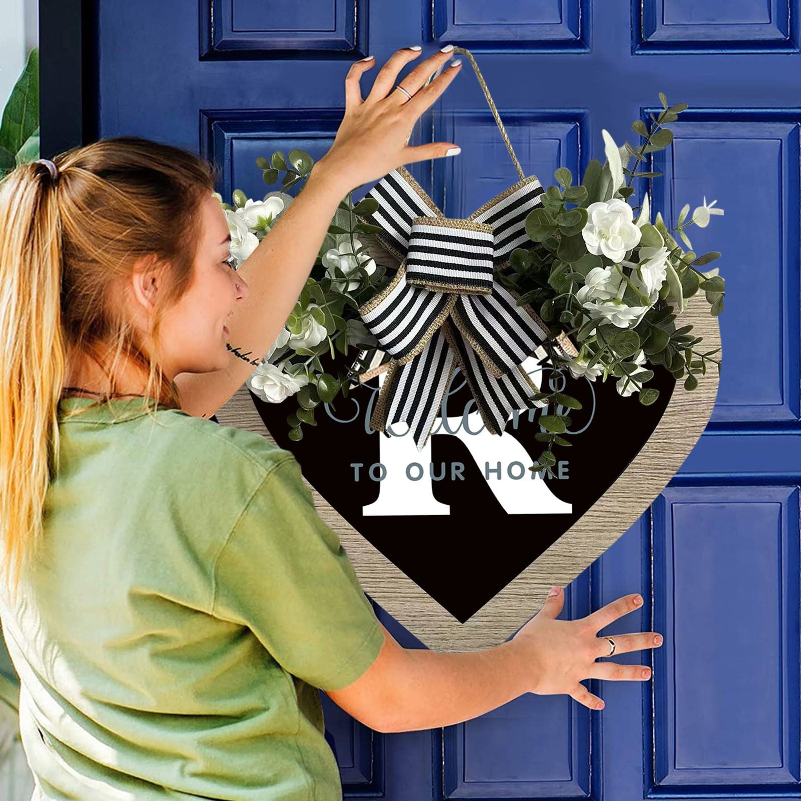 ZBFJINX Unique A Z Last Name Year Round Front Door Wreath With Bow 14