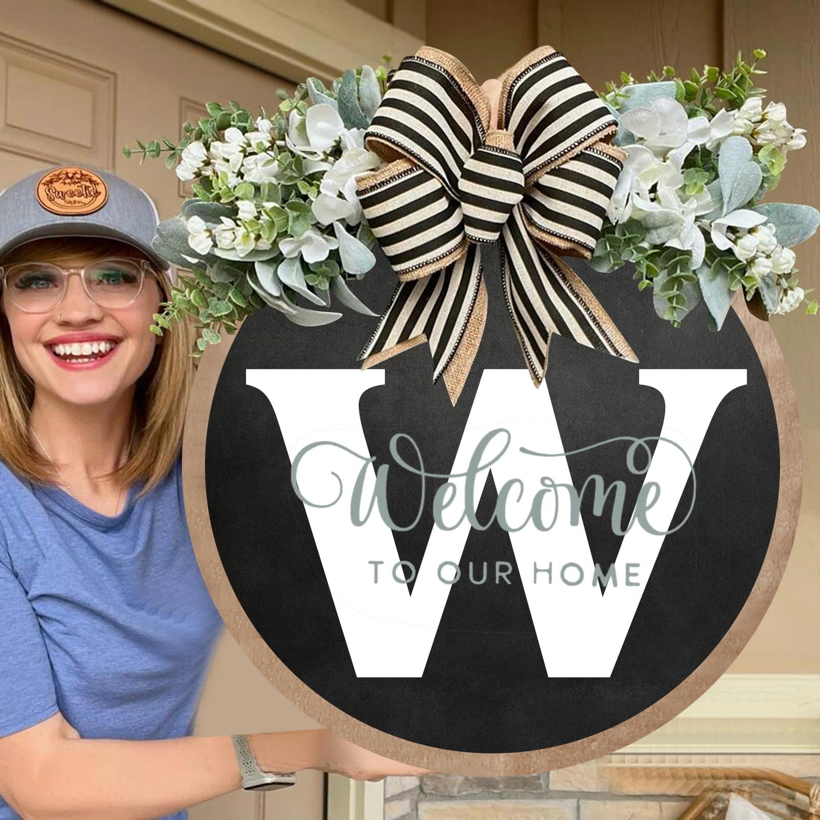 ZBFJINX Unique A Z Last Name Year Round Front Door Wreath With Bow 16
