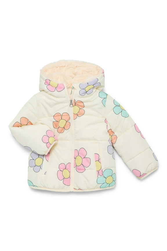 Toddler Girls Floral Puffer Jacket with Hood, Heavyweight, Sizes 2T-5T