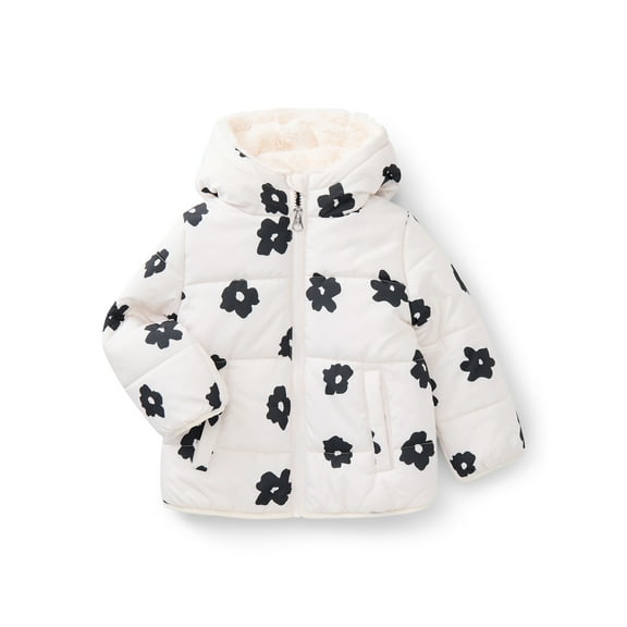Jessica Simpson Toddler Girls Floral Puffer Jacket with Hood, Heavyweight, Sizes 2T-5T