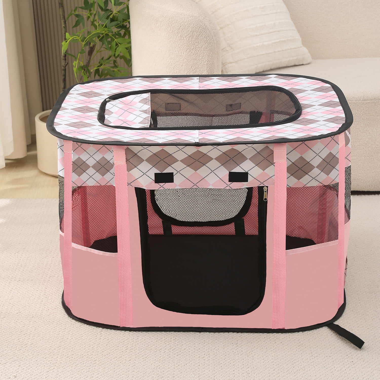 ZBH Cat Playpen for Indoor Cats Enclosed, Portable Foldable Pet Dog Playpen Outdoor Play Tents Crate Cage with Zipper Top Cover Door for Puppy Outside Car Camper