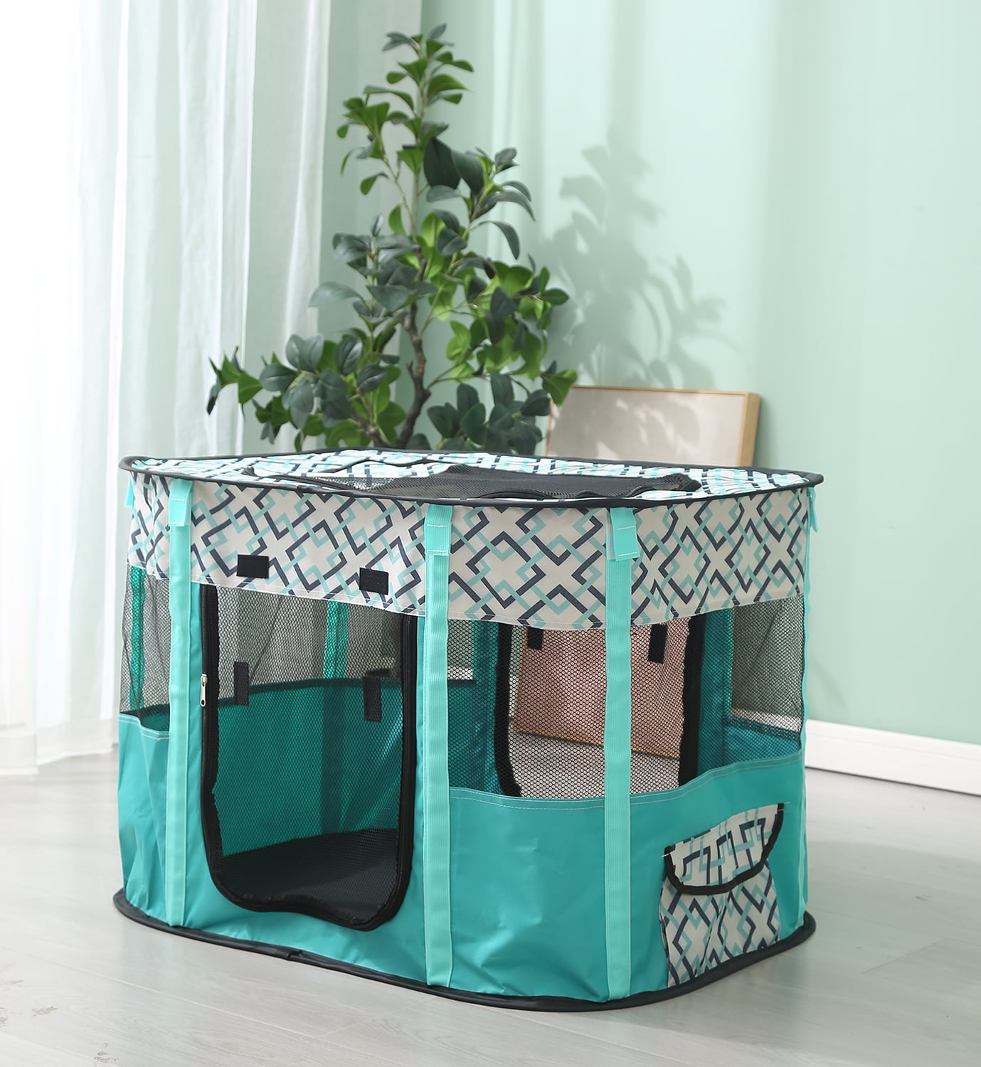 ZBH Cat Playpen for Indoor Cats Enclosed, Portable Foldable Pet Dog Playpen Outdoor Play Tents Crate Cage with Zipper Top Cover Door for Puppy Outside Car Camper