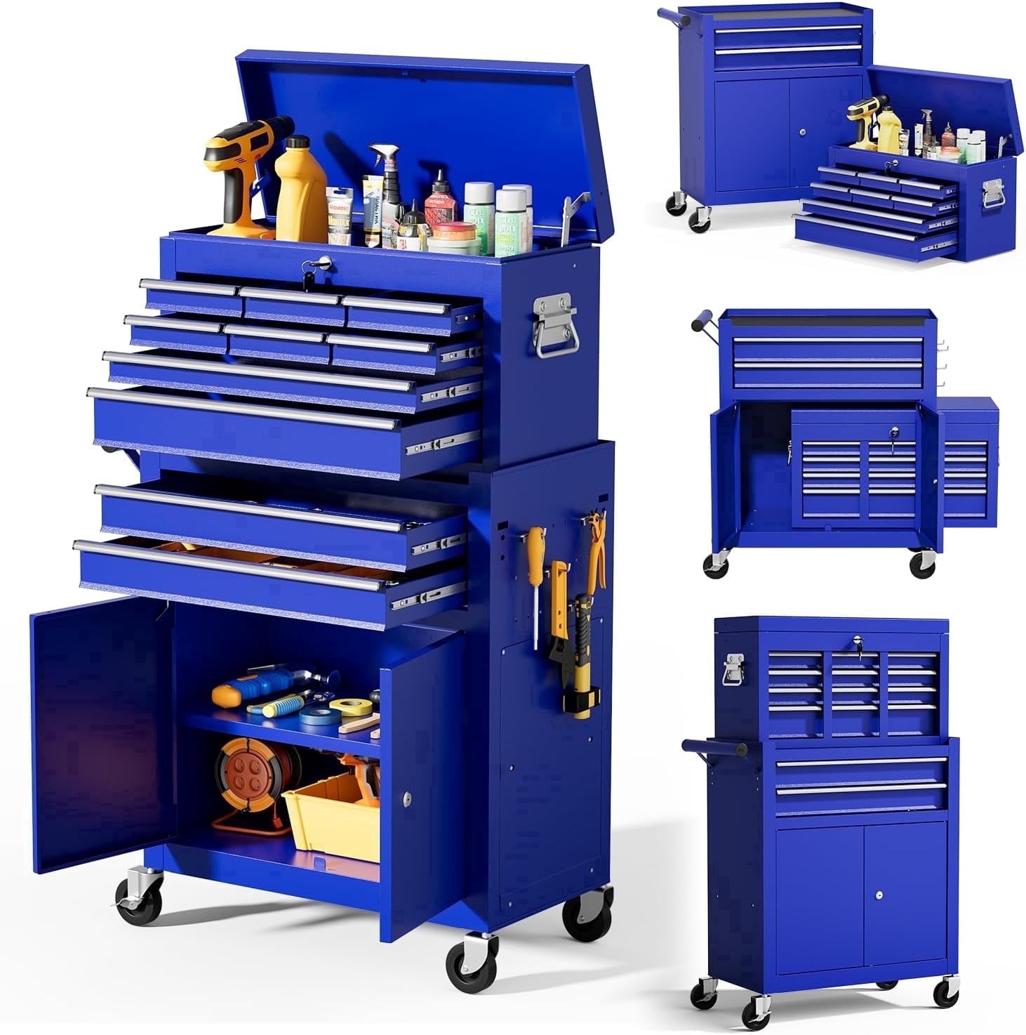 ZBOM 24.2 inch 10-Drawer Rolling Tool Chest, Sliding Metal Drawer Rolling Tool Storage Cabinet, Removable Toolbox Organizer for Workshop, Garage