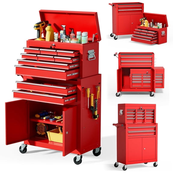 ZBOM 24.2 inch 10-Drawer Rolling Tool Chest, Sliding Metal Drawer Rolling Tool Storage Cabinet, Removable Toolbox Organizer for Workshop, Garage