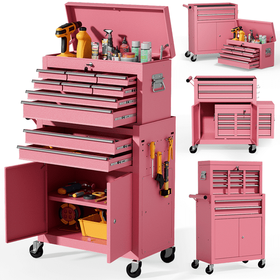 ZBOM 24.2 inch 10-Drawer Rolling Tool Chest, Sliding Metal Drawer Rolling Tool Storage Cabinet, Removable Toolbox Organizer for Workshop, Garage