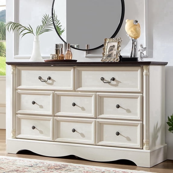 ZBOM 8 Drawer Dresser, 54 Inch Wide Farmhouse Style Chest of Drawers ...