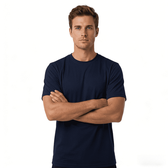 ZBORIBER Men's Quick-Dry Fit Gym Wicking Athletic Workout Short-Sleeve T-Shirts Sizes S-3XL,Navy
